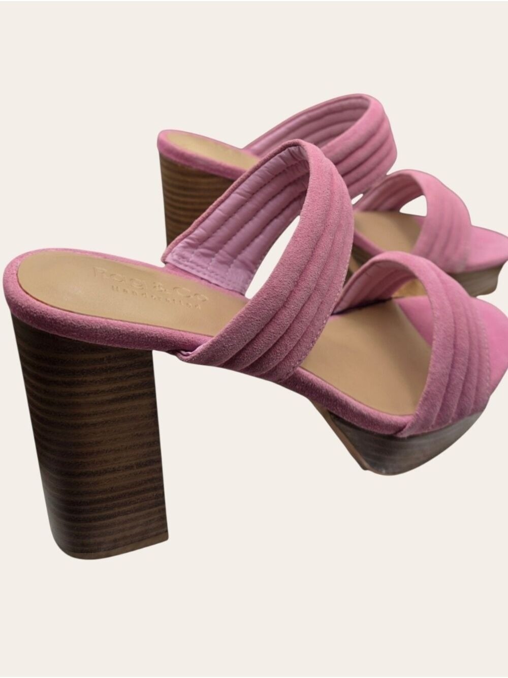 Rag & Co Pink Suede Platform Mule Heels Size 9 NWT 70s Retro